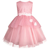 Vestido de Fiesta Rosa Palo con Brillos y Flores 3D para Niñas 3 a 8 Años - Gerat